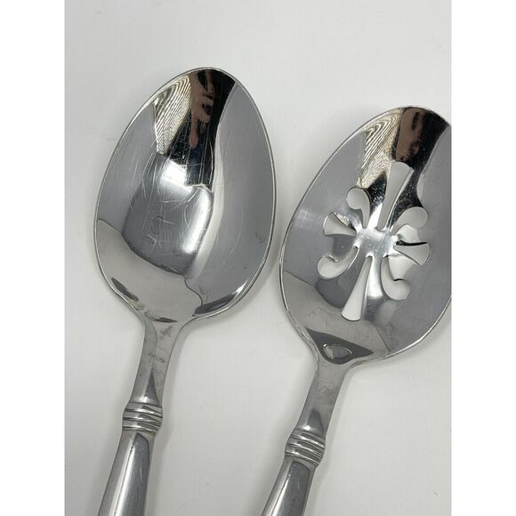 Wallace NAPOLI Glossy Serving Slotted Spoons 8 7/8” Stainless Flatware Set Of 2 - Picture 4 of 6